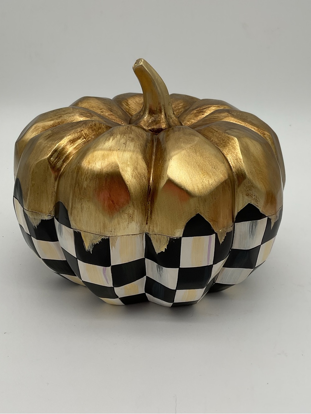 McKenzie Childs Golden Frost Medium Courtly Check Decorative Pumpkin